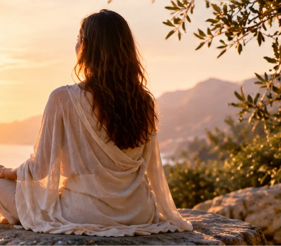 Peaceful sunset meditation by the sea, representing the summit's mind, body and spirit themes